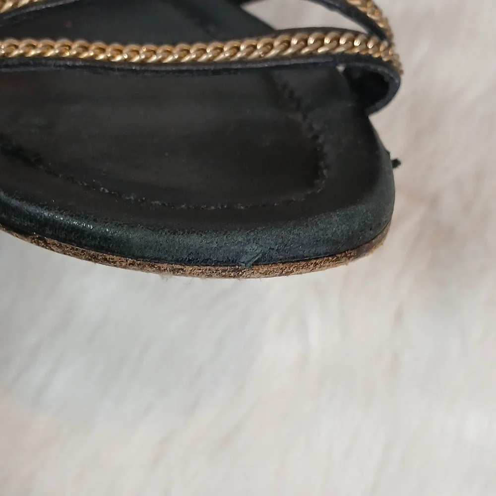 Jimmy Choo Leather Slingback Sandals Black Chain-Link Accent Sz 39 - Picture 4 of 10